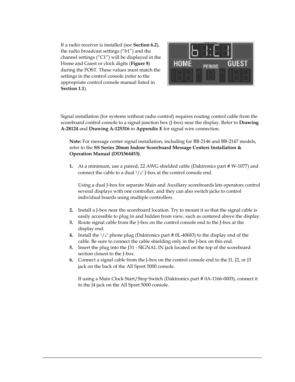 Radio settings, 5 main signal connection, Main signal connection | Daktronics BB-2102 Tuff Sport Four-Sided Basketball LED Scoreboard User Manual | Page 25 / 112