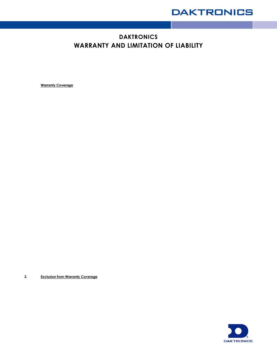 Warranty and limitation of liability, Daktronics | Daktronics BA-1518 Generation IV Multi-Section Outdoor LED Scoreboard User Manual | Page 207 / 208