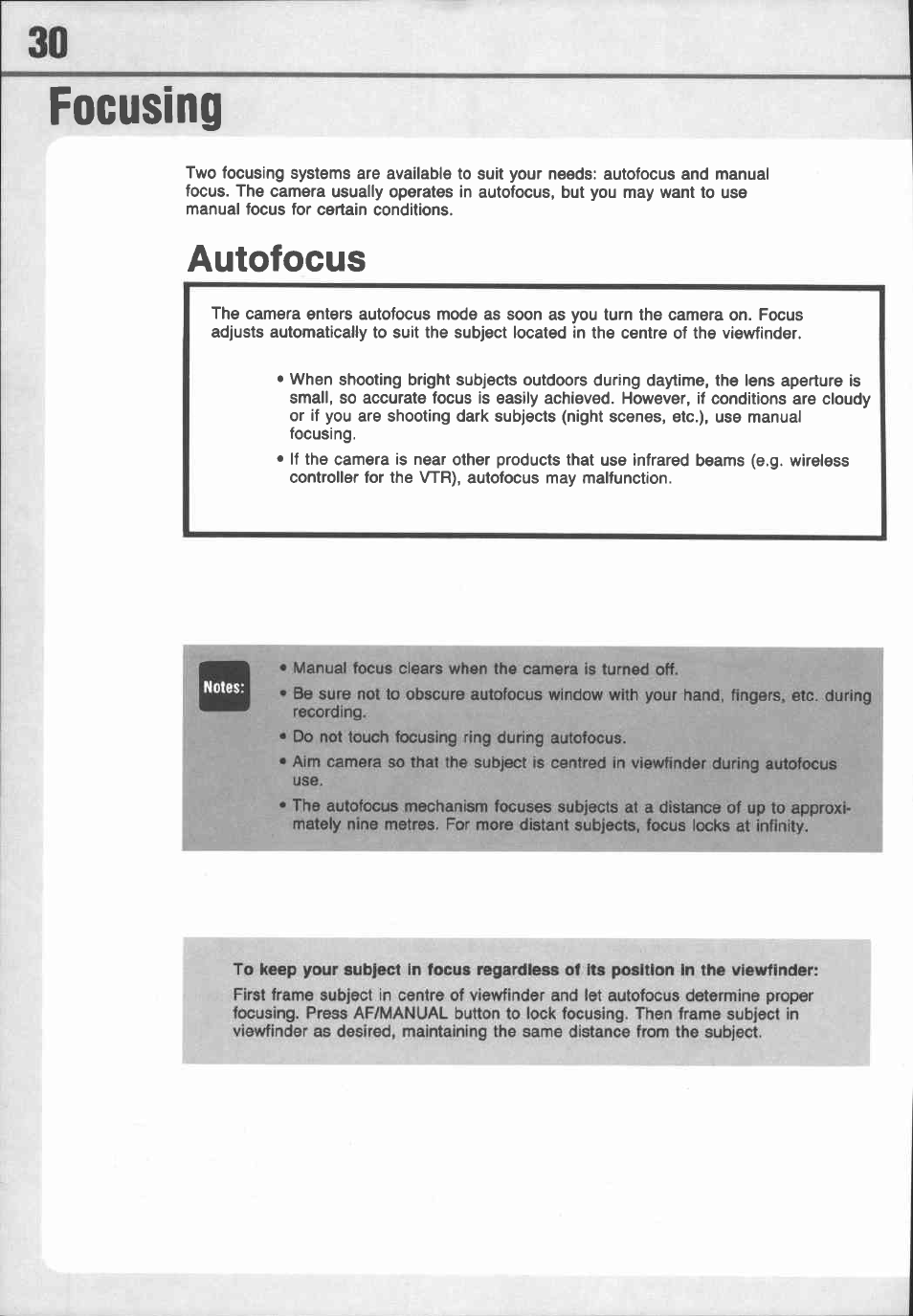 Focusing, Autofocus | Canon E 77 User Manual | Page 32 / 65