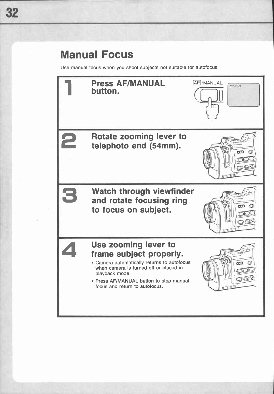 Manual focus | Canon E 77 User Manual | Page 34 / 65