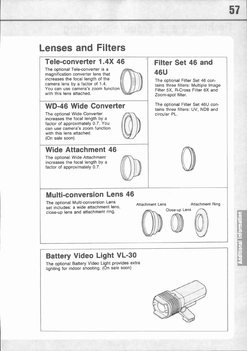 Optional accessories, For recording using car battery, Mm-100 mixing microphone | Dm-200 super-directional microphone, Mb-100 microphone boom, Cb-e7 car battery adapter, External microphones | Canon E 77 User Manual | Page 59 / 65