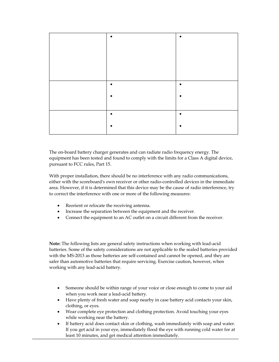 Radio interference, 2 battery & charging safety, Personal safety precautions | Battery & charging safety | Daktronics MS-2013 Portable LED Scoreboard User Manual | Page 20 / 52