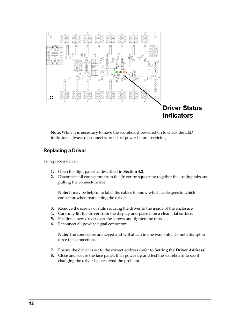 Replacing a driver | Daktronics WR-2101 Matside Jr. LED Wrestling Scoreboard User Manual | Page 18 / 44