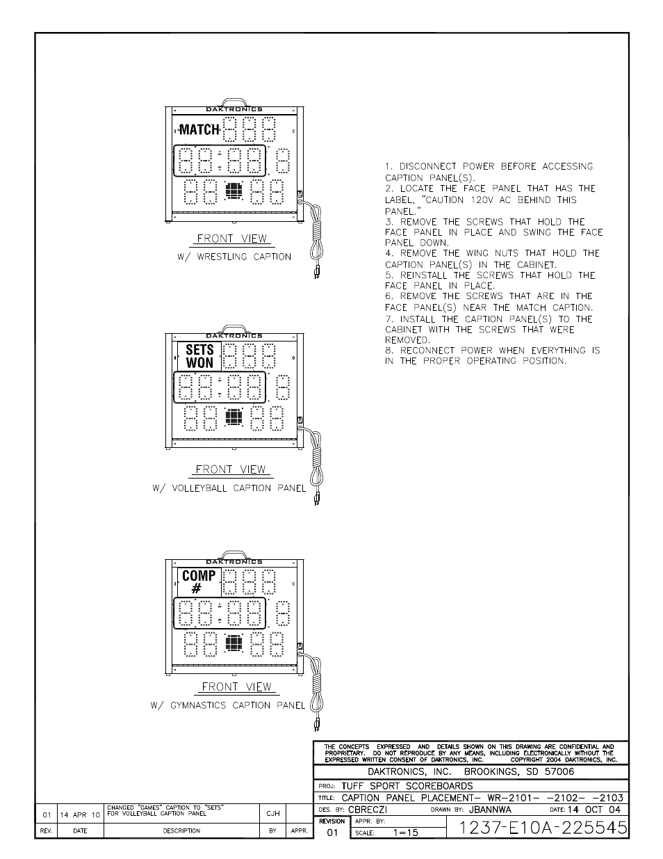 Daktronics WR-2101 Matside Jr. LED Wrestling Scoreboard User Manual | Page 40 / 44