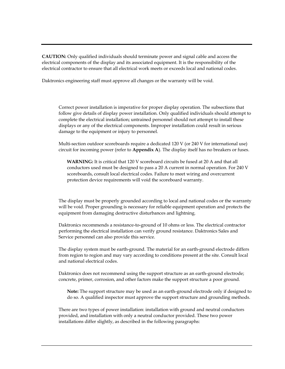 Section 3: electrical installation, 1 power, Grounding | Section 3, Electrical installation, Power | Daktronics FB-2500 Modular LED Football Scoreboard User Manual | Page 17 / 52