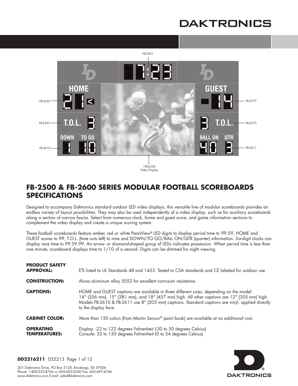 T.o.l. home t.o.l, Guest | Daktronics FB-2500 Modular LED Football Scoreboard User Manual | Page 29 / 52
