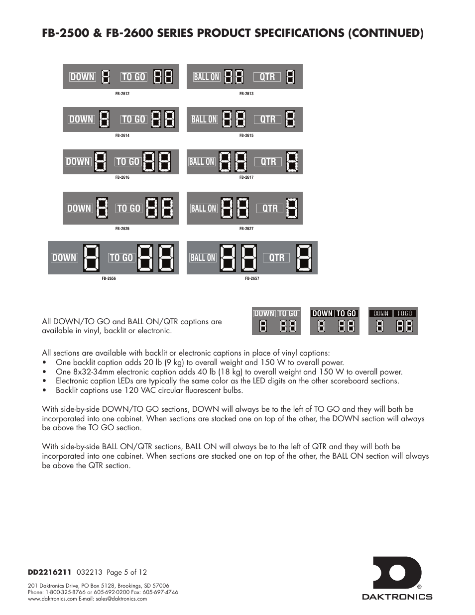 Daktronics FB-2500 Modular LED Football Scoreboard User Manual | Page 33 / 52