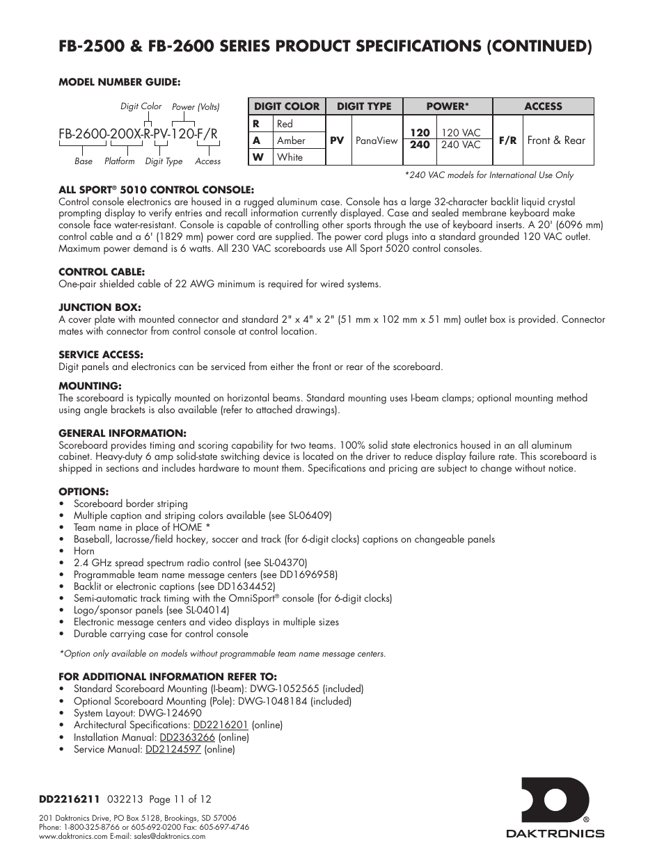 Daktronics FB-2500 Modular LED Football Scoreboard User Manual | Page 39 / 52