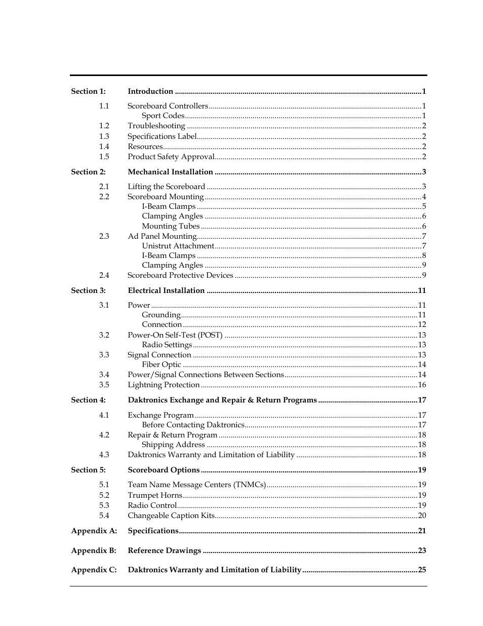 Daktronics FB-2500 Modular LED Football Scoreboard User Manual | Page 5 / 52