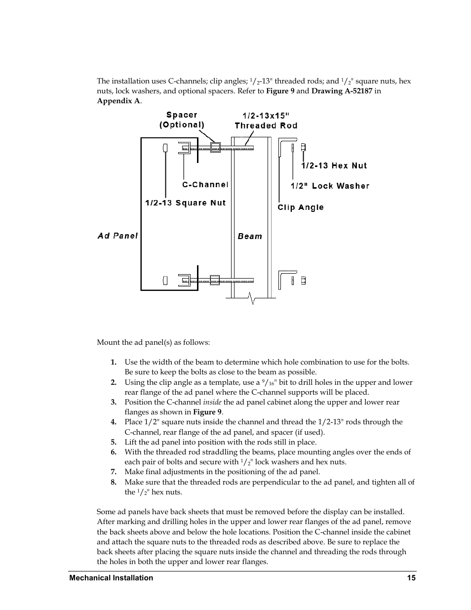 5 ad panel mounting, Ad panel mounting | Daktronics BA-1518 Multi-Section Outdoor LED Scoreboard User Manual | Page 21 / 134