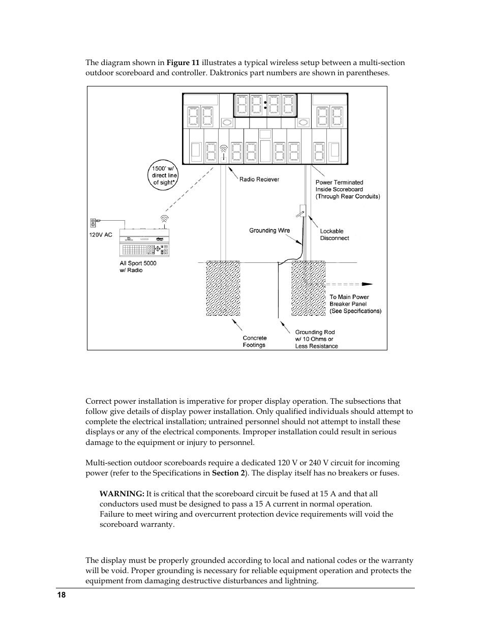 2 power, Grounding, Power | Daktronics BA-1518 Multi-Section Outdoor LED Scoreboard User Manual | Page 24 / 134