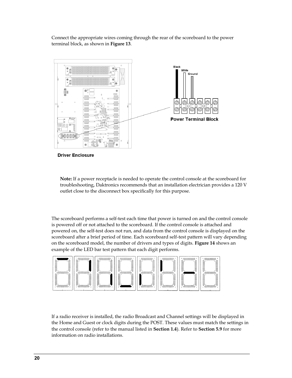 3 power-on self-test (post), Radio settings, Power-on self-test (post) | Daktronics BA-1518 Multi-Section Outdoor LED Scoreboard User Manual | Page 26 / 134