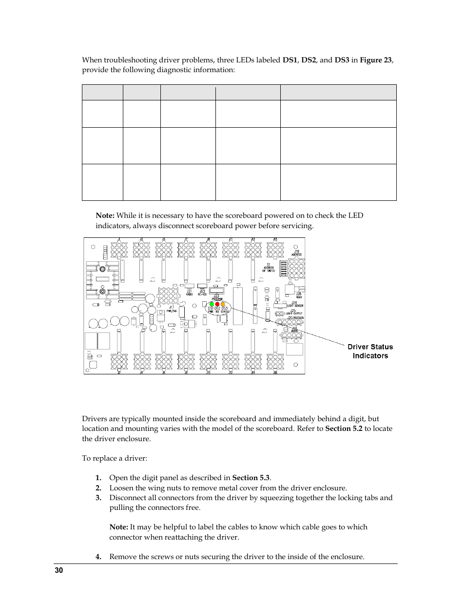 Replacing a driver | Daktronics BA-1518 Multi-Section Outdoor LED Scoreboard User Manual | Page 36 / 134