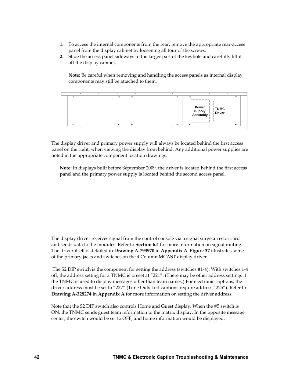 Rear access, 6 display drivers, Display drivers | N 6.6 ) | Daktronics BA-1518 Multi-Section Outdoor LED Scoreboard User Manual | Page 48 / 134