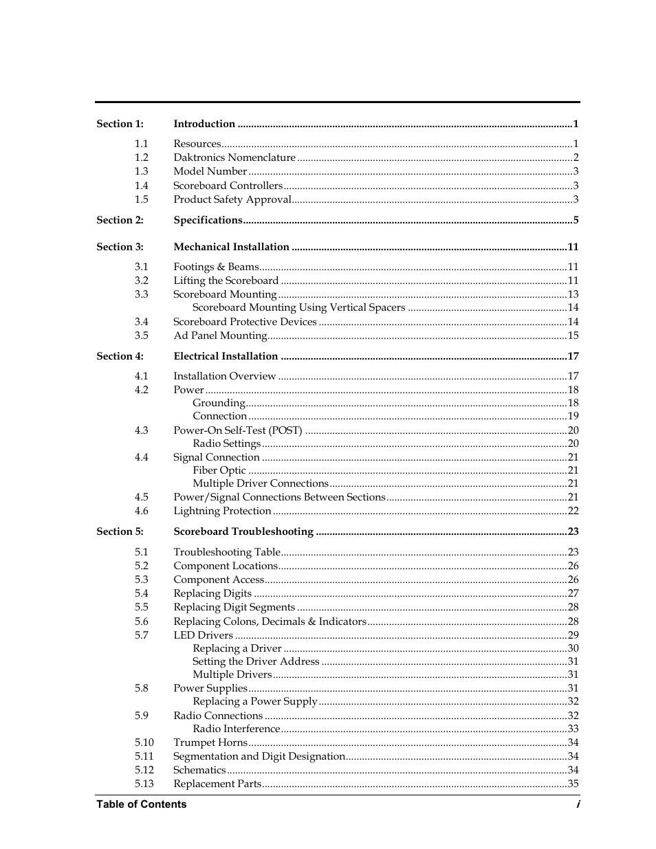 Daktronics BA-1518 Multi-Section Outdoor LED Scoreboard User Manual | Page 5 / 134