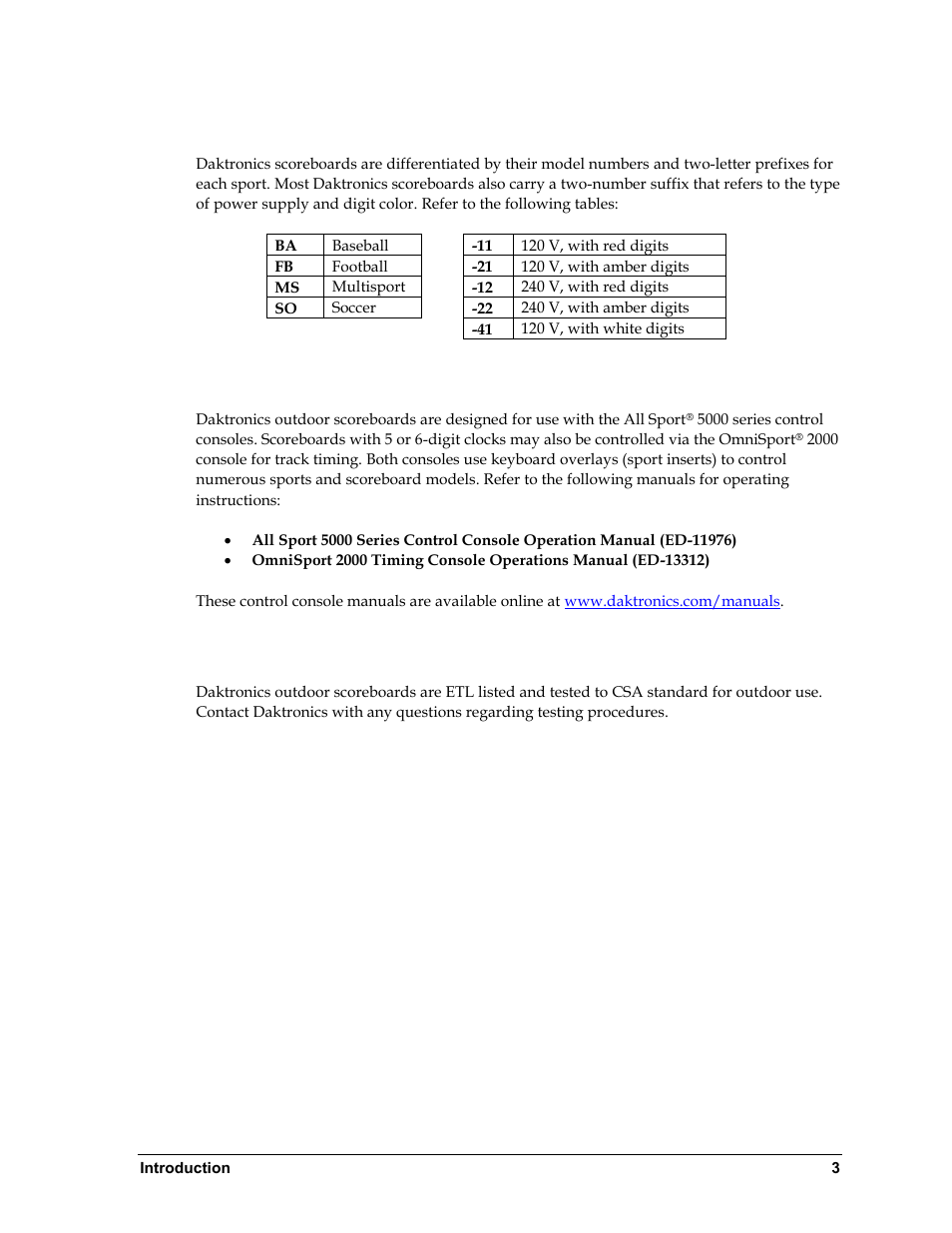 3 model number, 4 scoreboard controllers, 5 product safety approval | Model number, Scoreboard controllers, Product safety approval | Daktronics BA-1518 Multi-Section Outdoor LED Scoreboard User Manual | Page 9 / 134