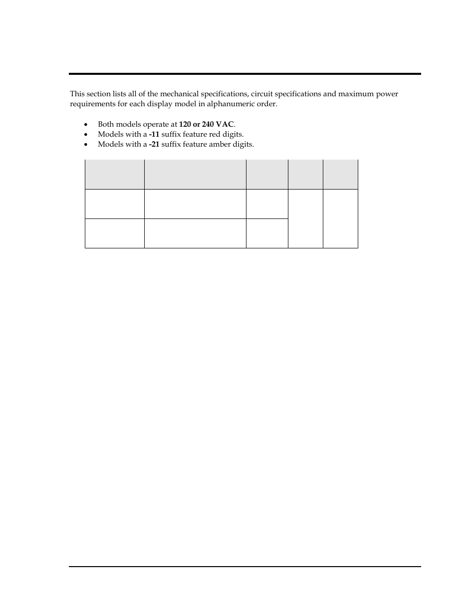 Section 2: specifications, Section 2, Specifications | Daktronics TI-2020 Multipurpose Track & Field LED Timing Display User Manual | Page 11 / 50