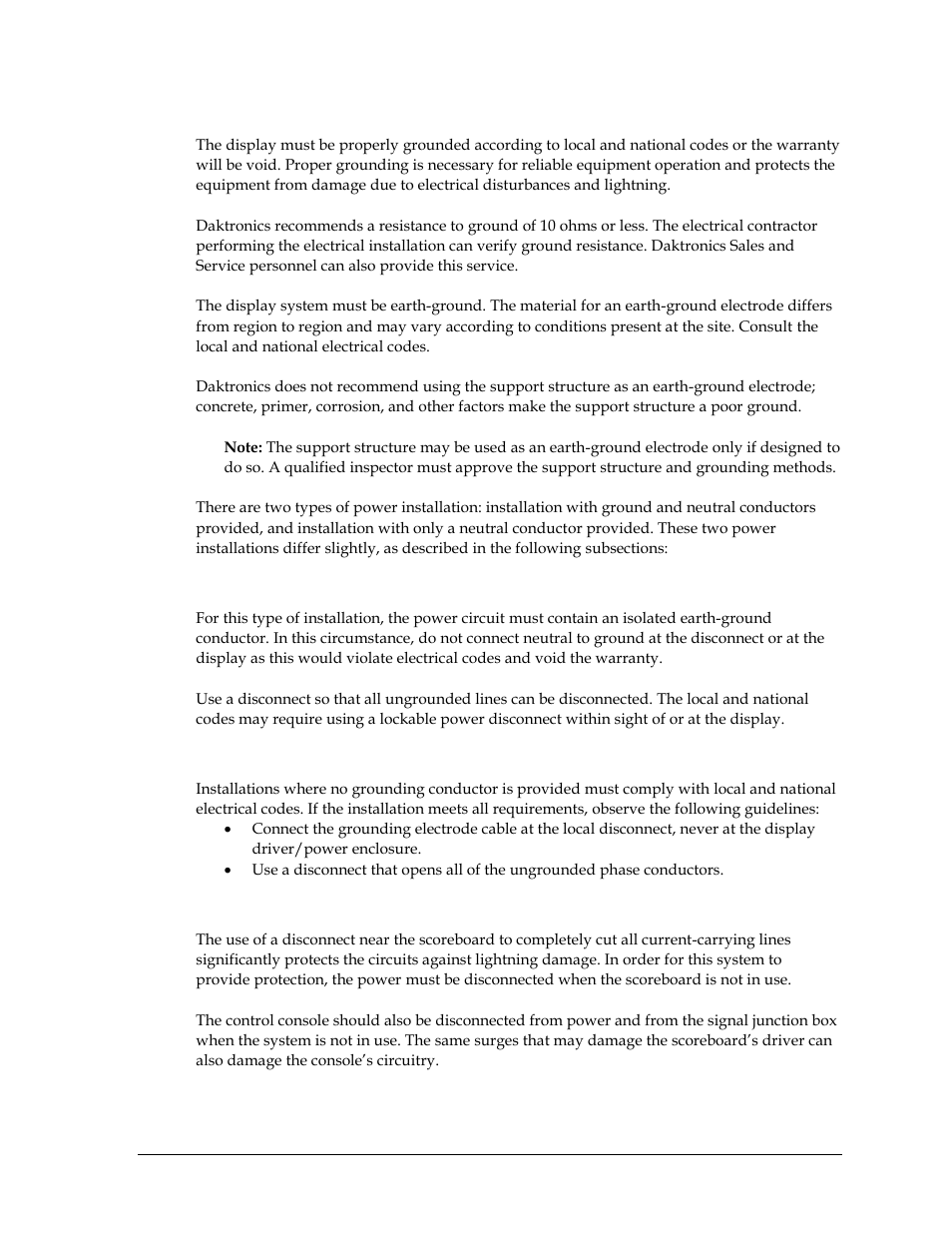 Grounding, Lightning protection | Daktronics Outdoor LED Scoreboards Installation User Manual | Page 21 / 58