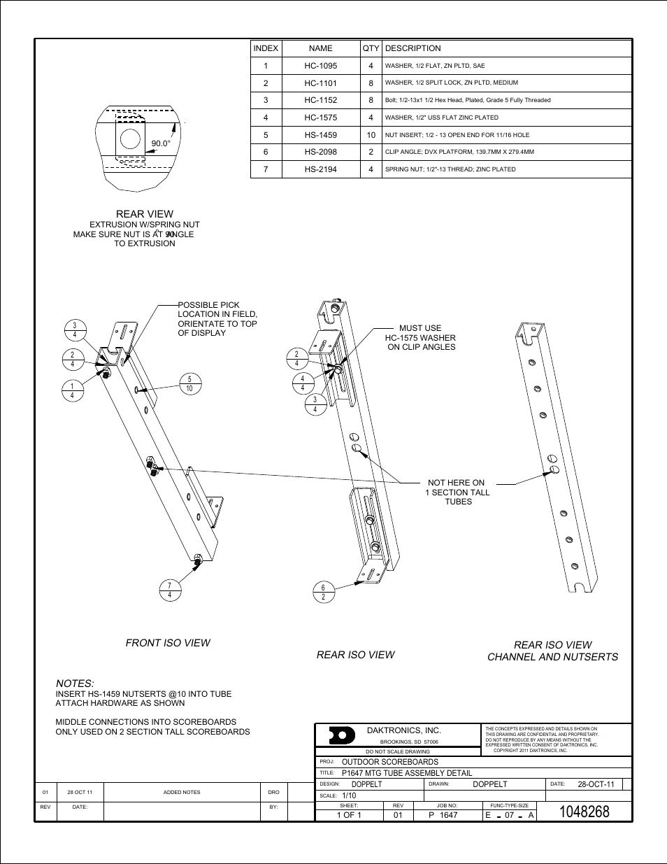 Rear view, Front iso view, Rear iso view | Rear iso view channel and nutserts | Daktronics Outdoor LED Scoreboards Installation User Manual | Page 47 / 58