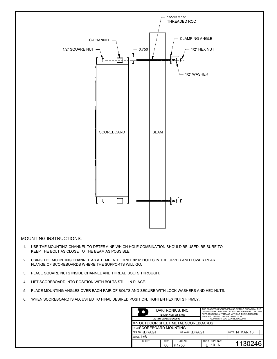 Mounting instructions | Daktronics Outdoor LED Scoreboards Installation User Manual | Page 53 / 58