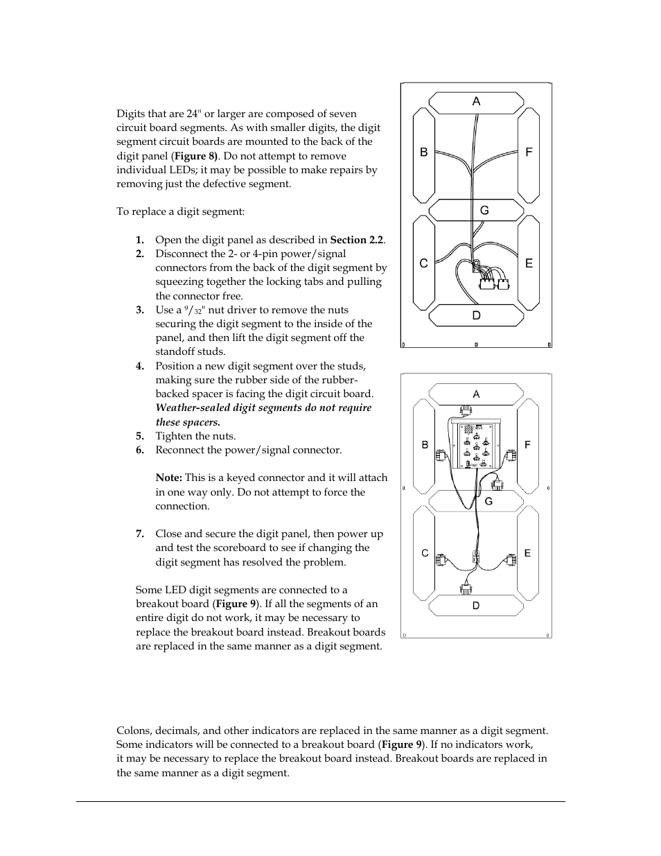 4 replacing digit segments, 5 replacing colons, decimals & indicators, Replacing digit segments | Replacing colons, decimals & indicators, N 2.4 ) | Daktronics Outdoor LED Scoreboards Service Manual User Manual | Page 14 / 52