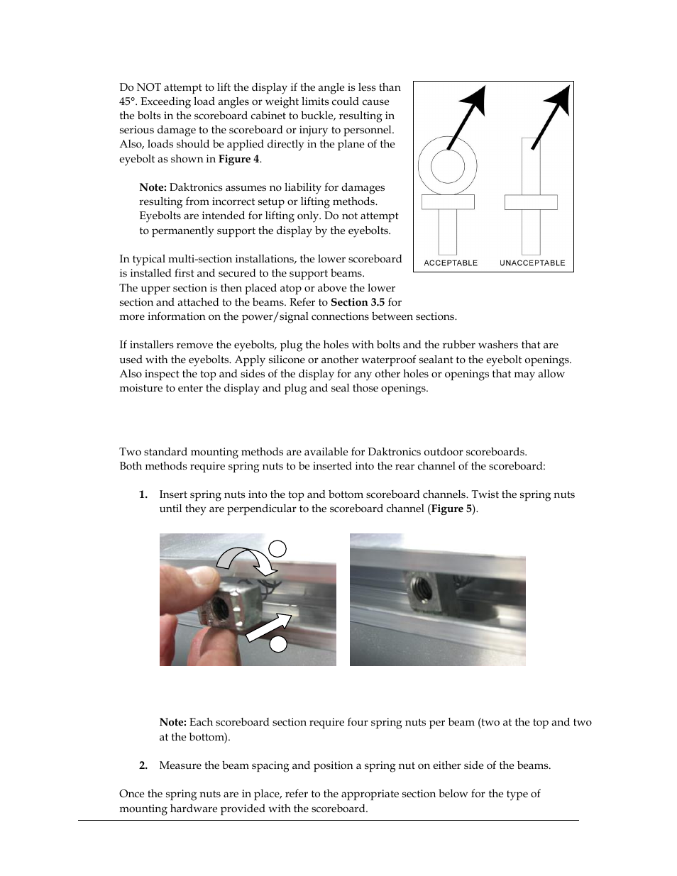 2 scoreboard mounting, Scoreboard mounting | Daktronics P1647 Multi-Section Outdoor LED Scoreboard User Manual | Page 10 / 44