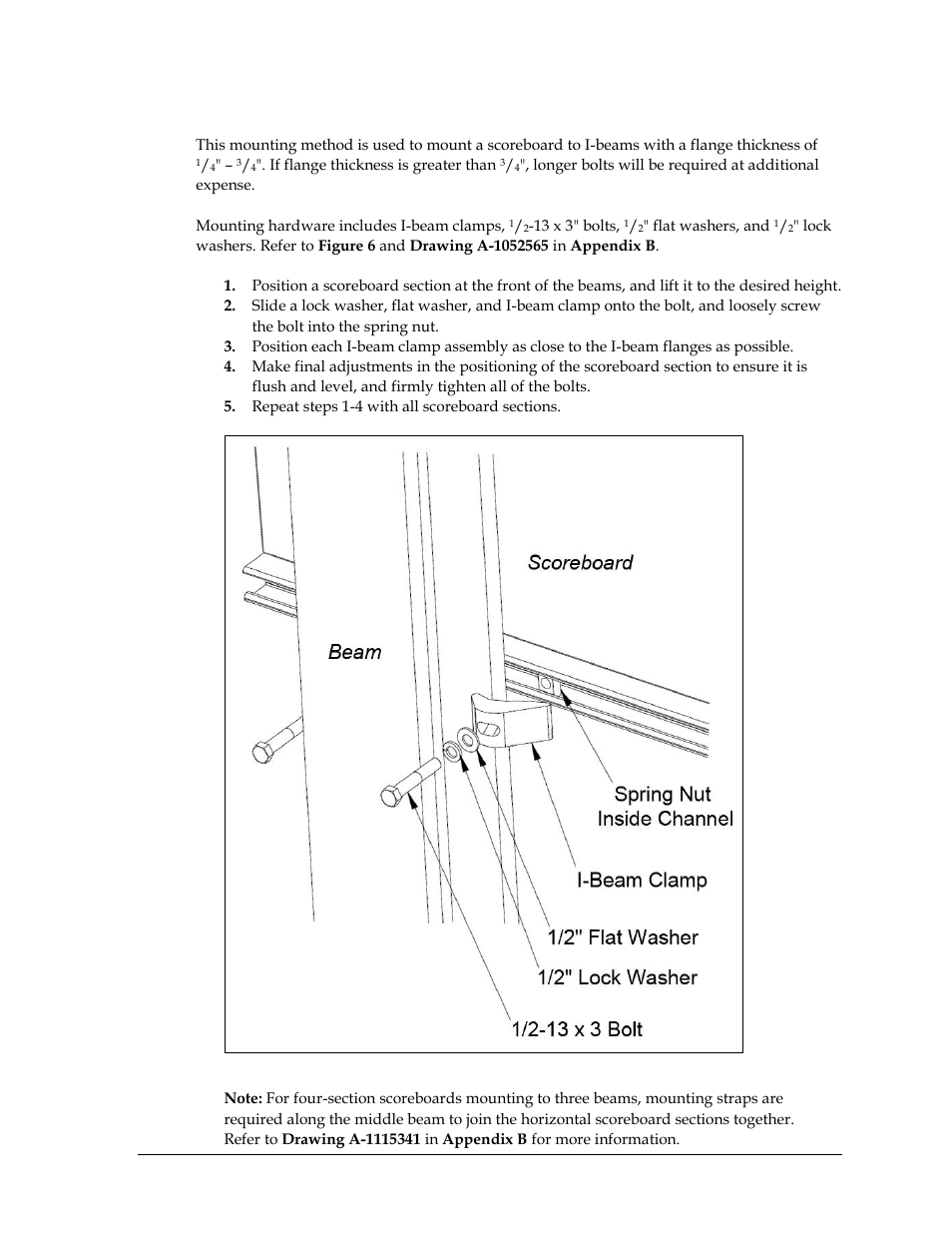 I-beam clamps | Daktronics P1647 Multi-Section Outdoor LED Scoreboard User Manual | Page 11 / 44