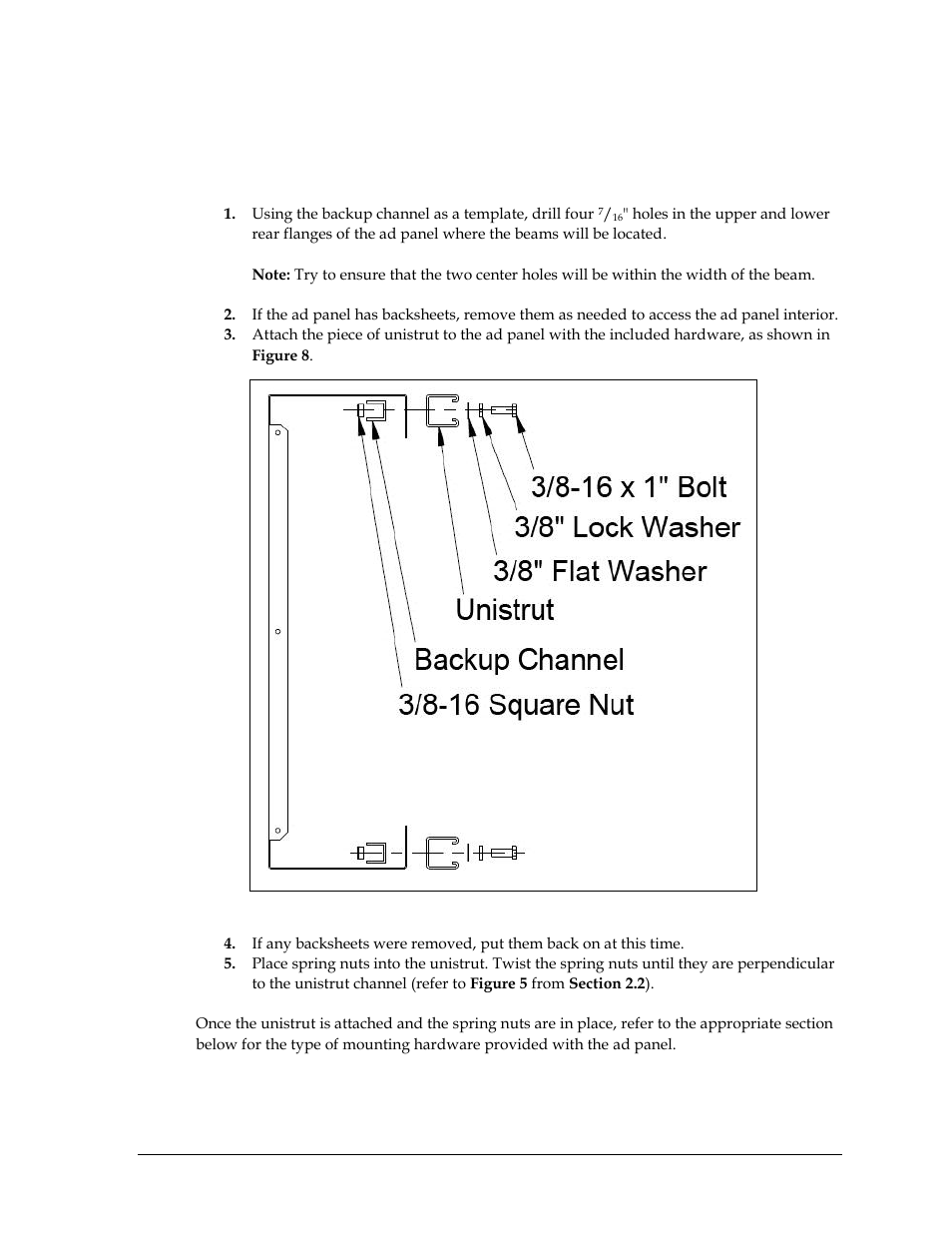 3 ad panel mounting, Unistrut attachment, Ad panel mounting | Daktronics P1647 Multi-Section Outdoor LED Scoreboard User Manual | Page 13 / 44