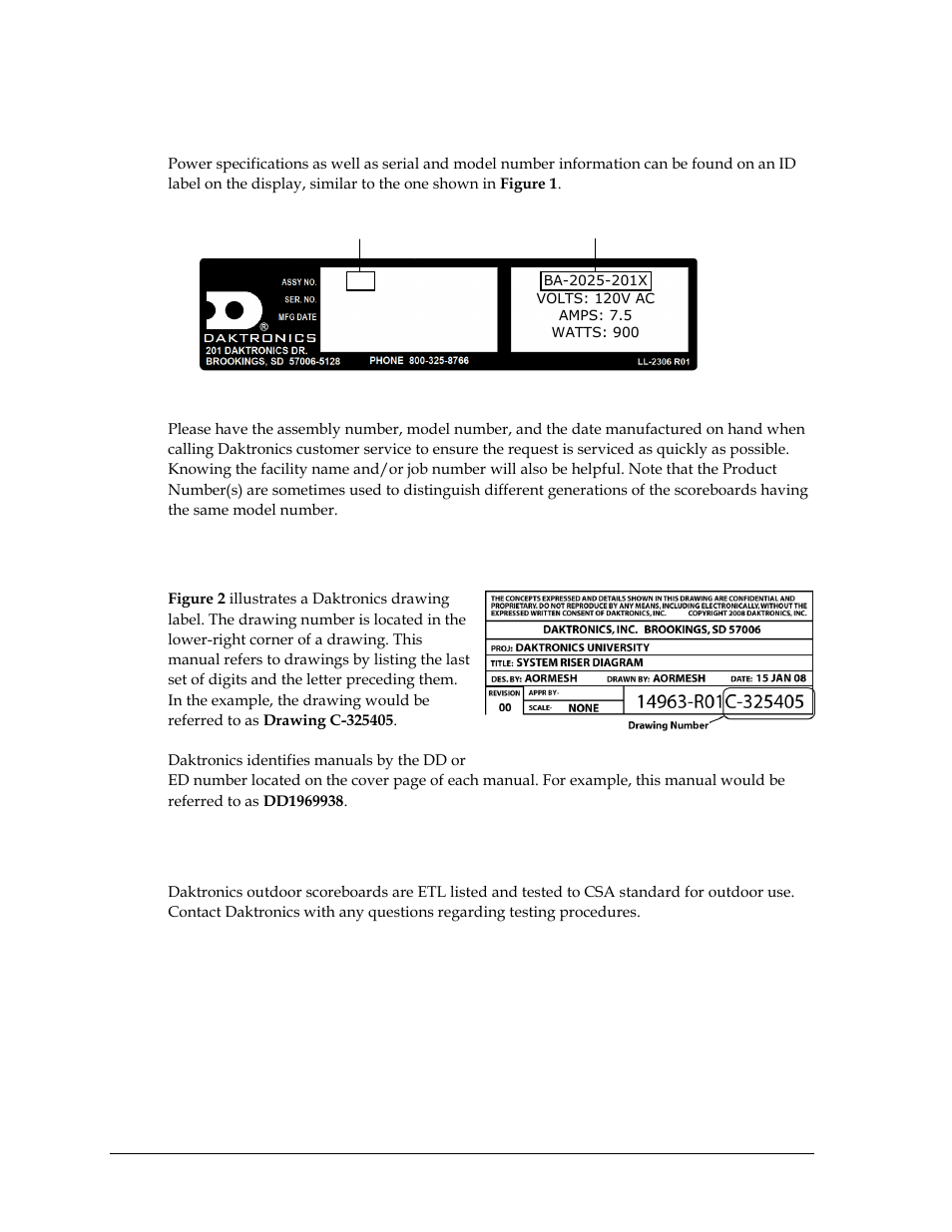 3 specifications label, 4 resources, 5 product safety approval | Specifications label, Resources, Product safety approval | Daktronics P1647 Multi-Section Outdoor LED Scoreboard User Manual | Page 8 / 44