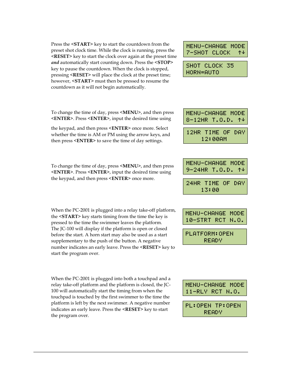 Mode #7: shot clock, Mode #8: 12 hour time of day, Mode #9: 24 hour time of day | Daktronics PC-2001 Pace Clock System User Manual | Page 22 / 40