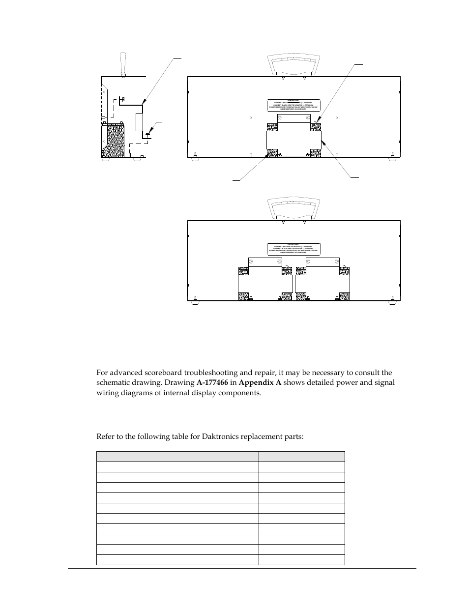 4 schematics, 5 replacement parts list, Schematics | Replacement parts list | Daktronics PC-2001 Pace Clock System User Manual | Page 27 / 40