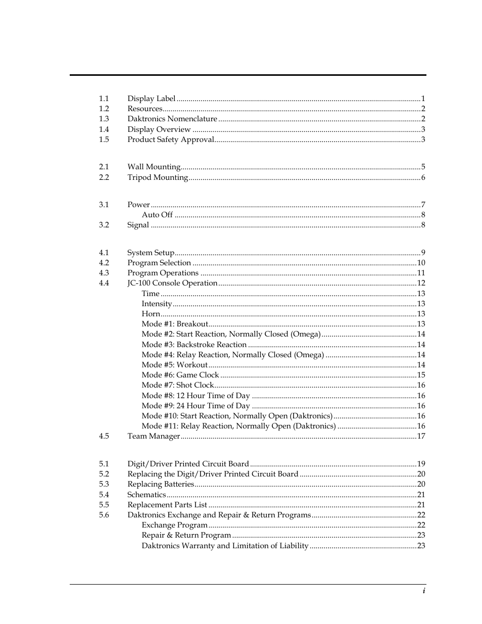 Daktronics PC-2001 Pace Clock System User Manual | Page 5 / 40