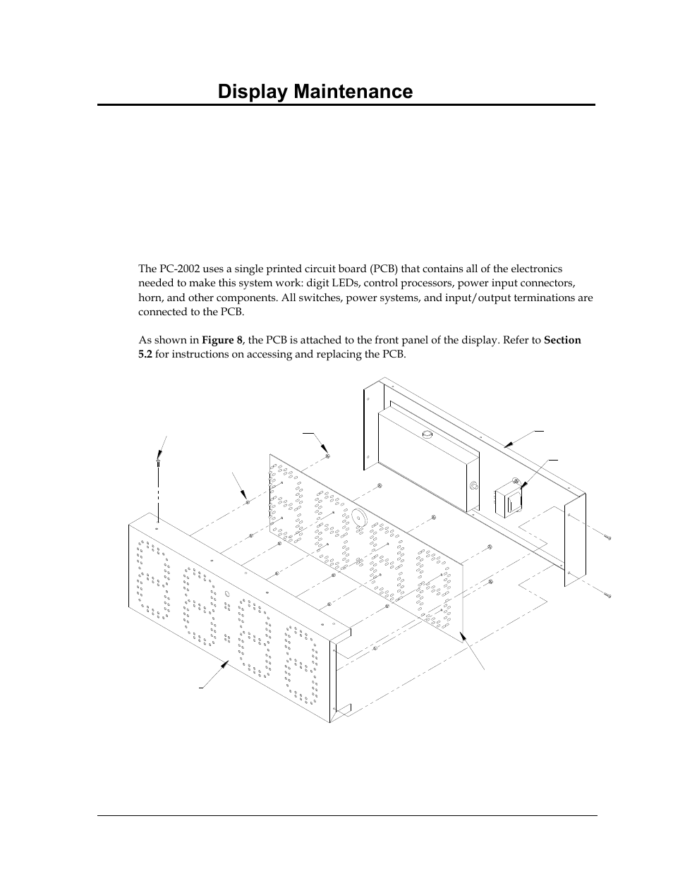 Section 5: display maintenance, 1 digit/driver printed circuit board, Section 5 | Display maintenance, Digit/driver printed circuit board | Daktronics PC-2002 Pace Clock System User Manual | Page 19 / 32