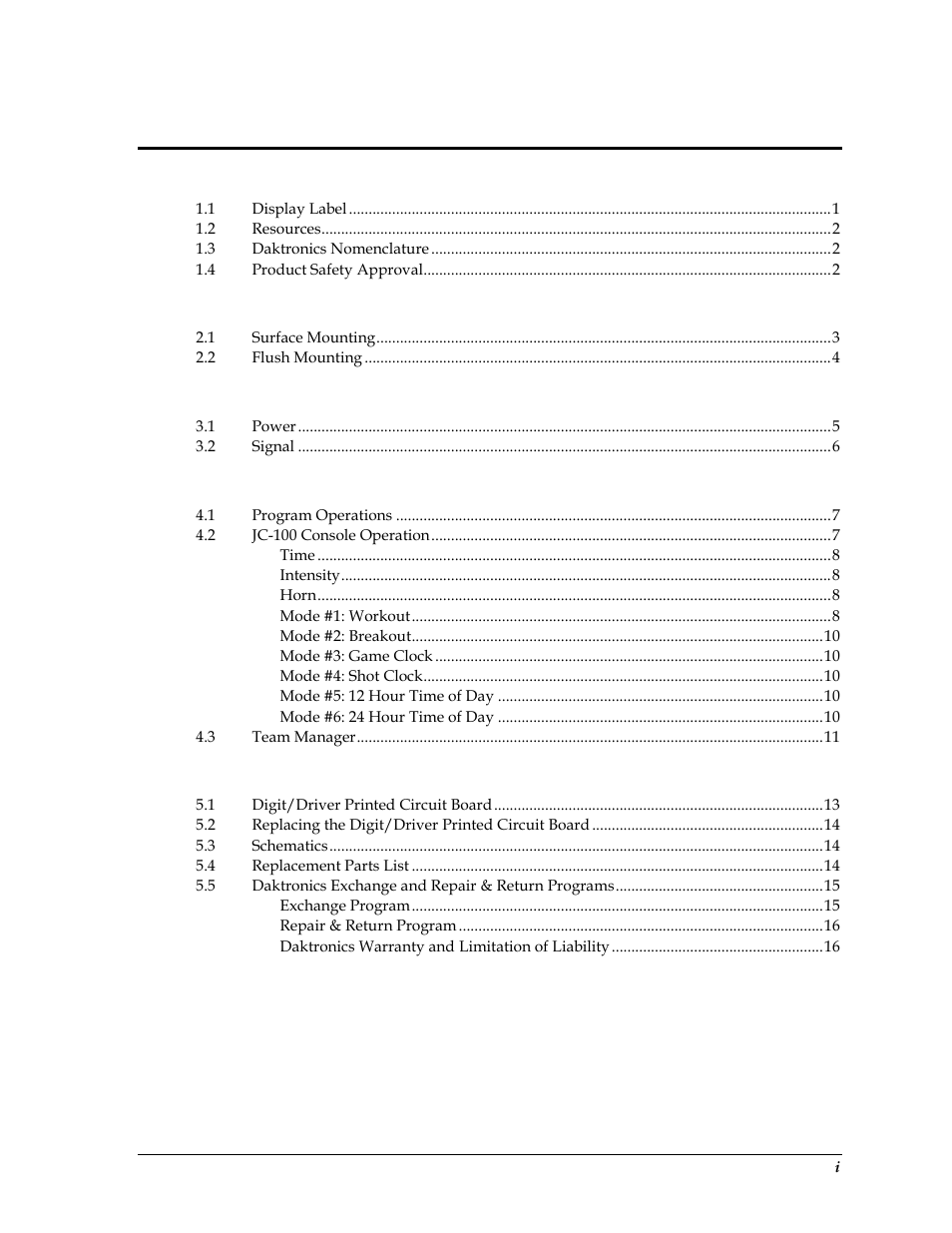 Daktronics PC-2002 Pace Clock System User Manual | Page 5 / 32