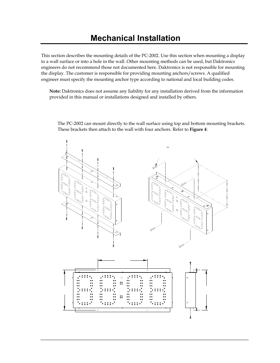 Section 2: mechanical installation, 1 surface mounting, Section 2 | Mechanical installation, Surface mounting | Daktronics PC-2002 Pace Clock System User Manual | Page 9 / 32