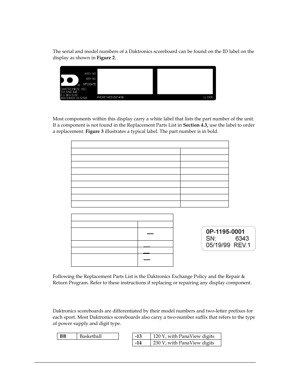 2 daktronics nomenclature, 3 model number, Daktronics nomenclature | Model number | Daktronics BB-114 Portable LED Basketball Scoreboard User Manual | Page 8 / 28