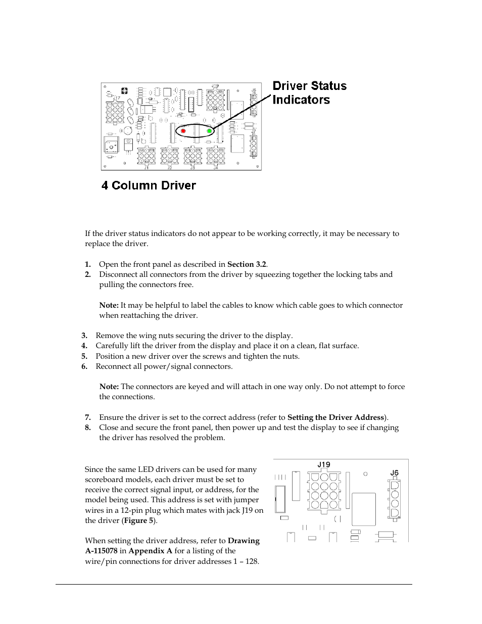 Replacing a driver, Setting the driver address | Daktronics TI-2002 Portable LED Timer User Manual | Page 16 / 32