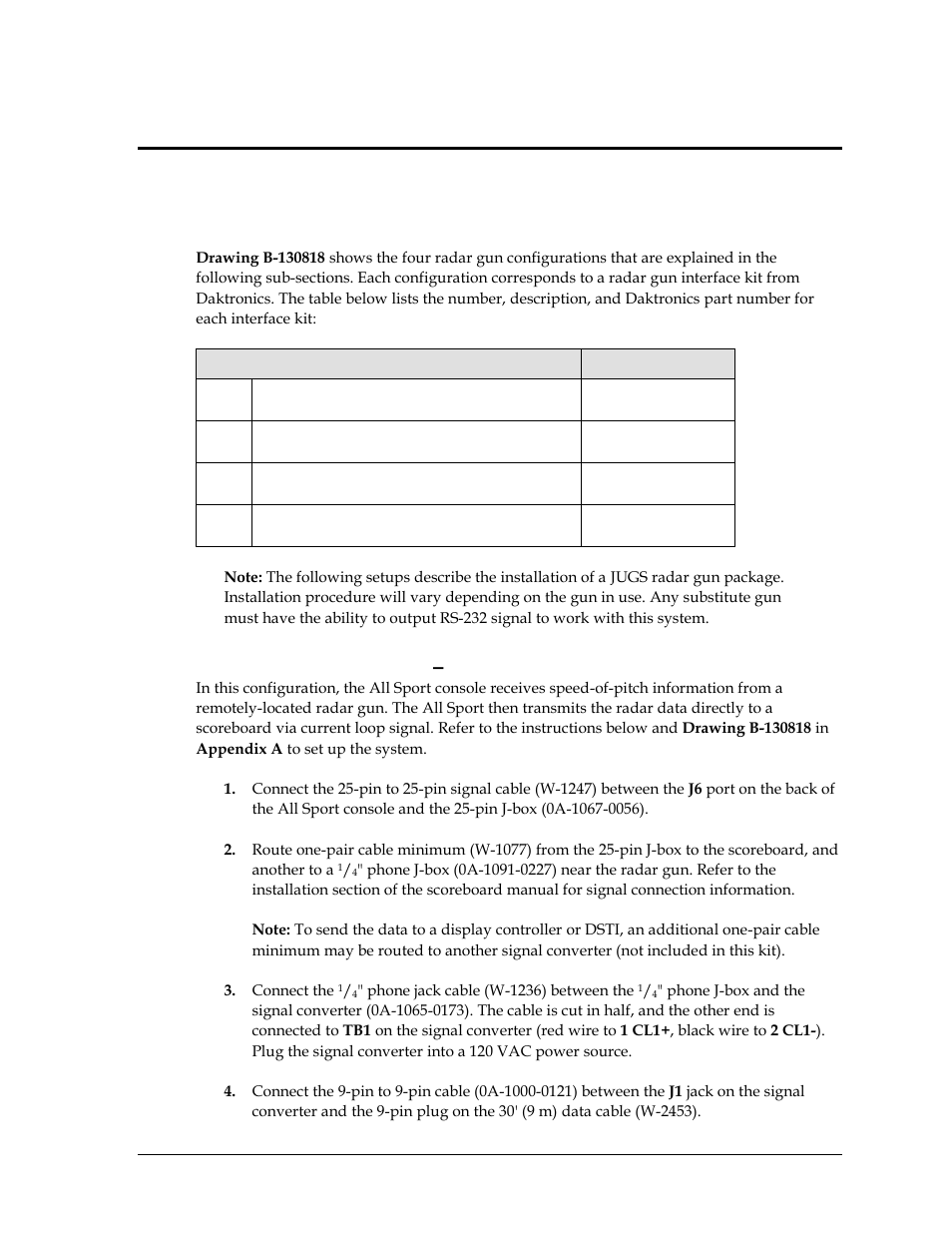 Section 3: wired speed of pitch configurations, 1 interface configurations, Section 3 | Wired speed of pitch configurations, Interface configurations | Daktronics Radar Gun Speed of Pitch Interface User Manual | Page 11 / 27
