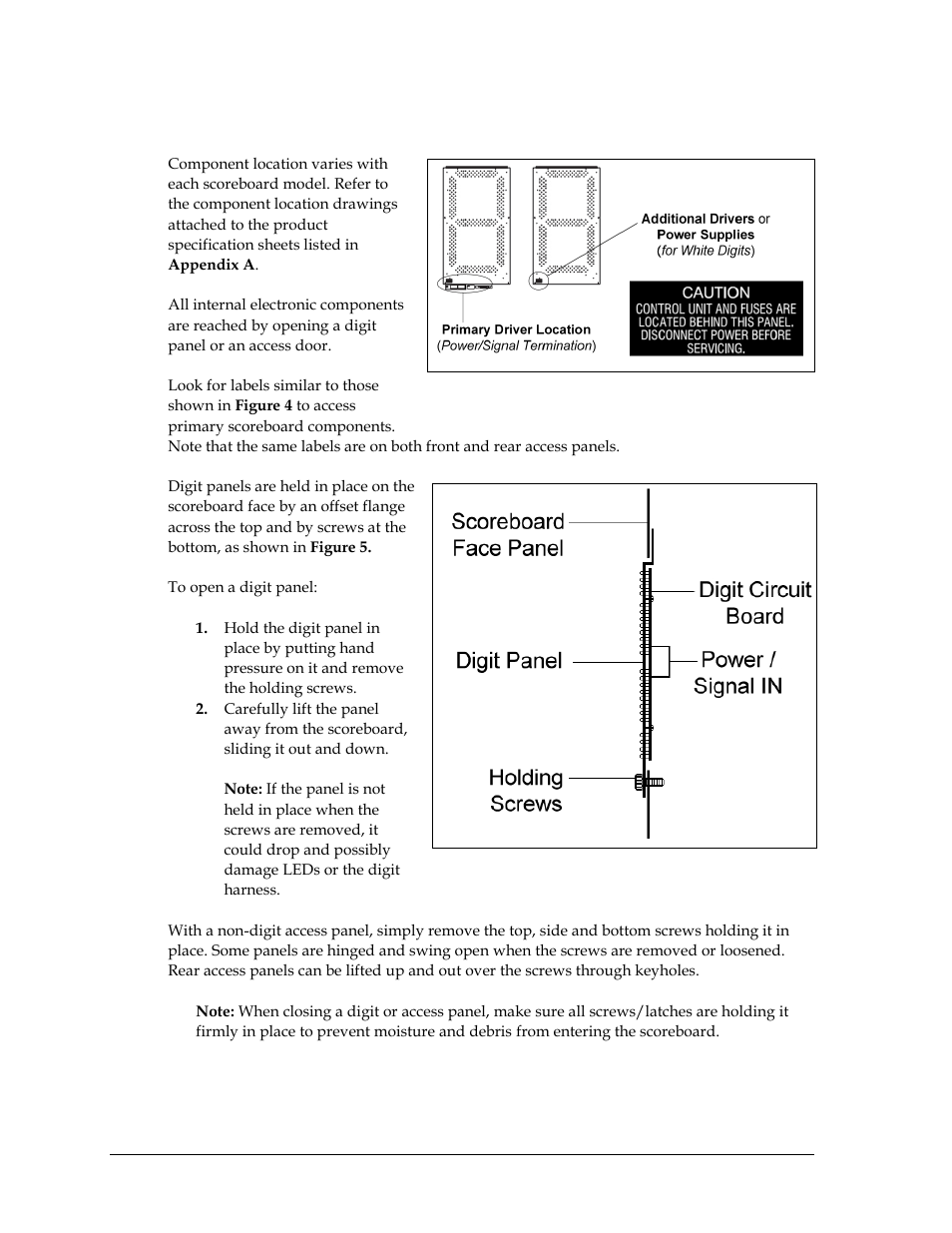 2 component locations & access, Component locations & access | Daktronics Single-Section Outdoor LED Scoreboards User Manual | Page 12 / 46