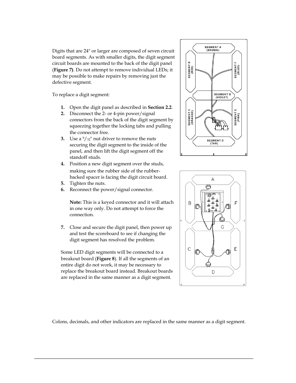 4 replacing digit segments, 5 replacing colons, decimals & indicators, Replacing digit segments | Replacing colons, decimals & indicators, N 2.4 ) | Daktronics Single-Section Outdoor LED Scoreboards User Manual | Page 14 / 46