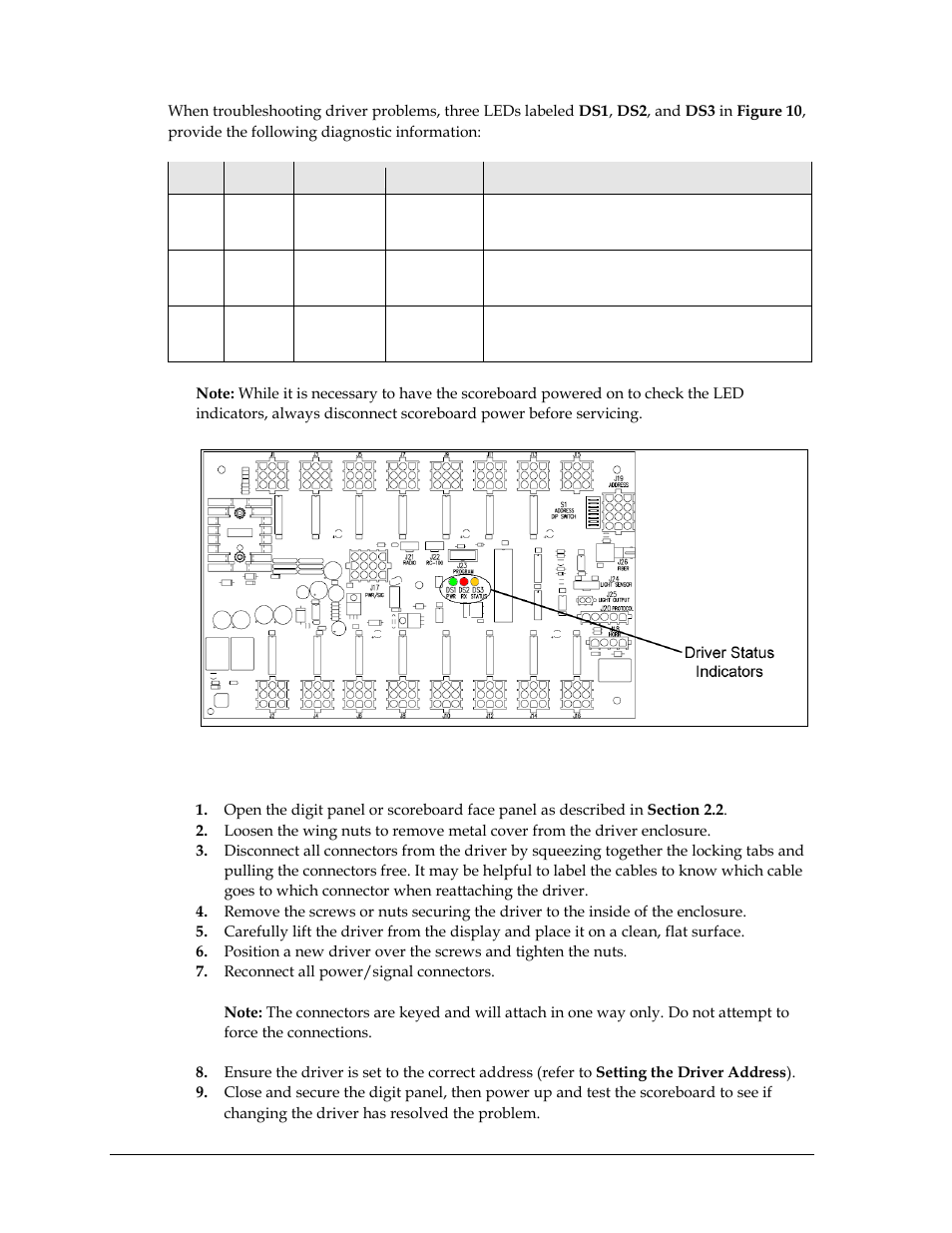 Replacing a driver | Daktronics Single-Section Outdoor LED Scoreboards User Manual | Page 16 / 46