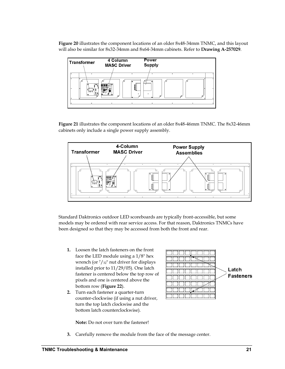 For tnmcs built before september 2009, Front access | Daktronics Single-Section Outdoor LED Scoreboards User Manual | Page 27 / 46