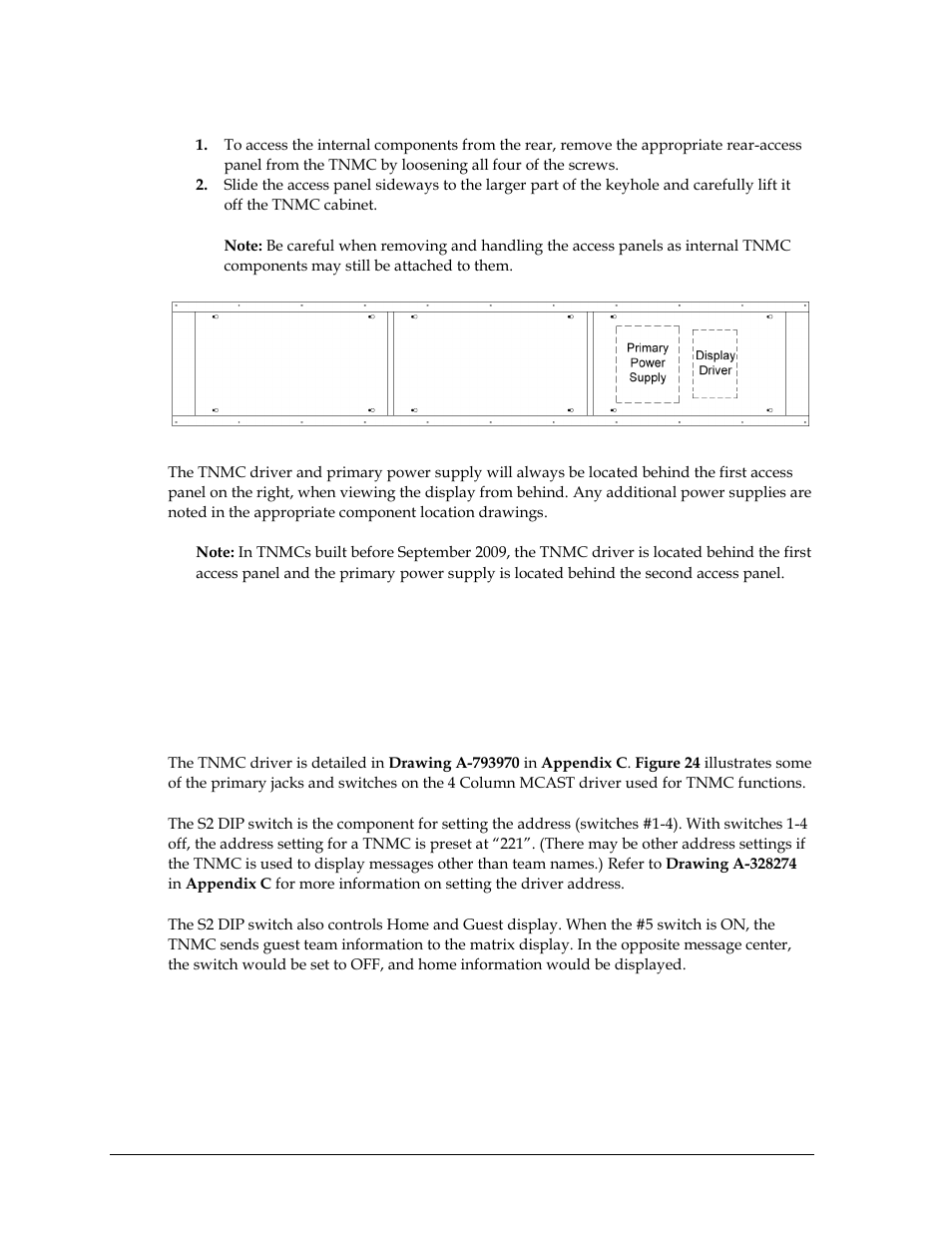 Rear access, 6 tnmc drivers, Tnmc drivers | N 3.6 | Daktronics Single-Section Outdoor LED Scoreboards User Manual | Page 28 / 46