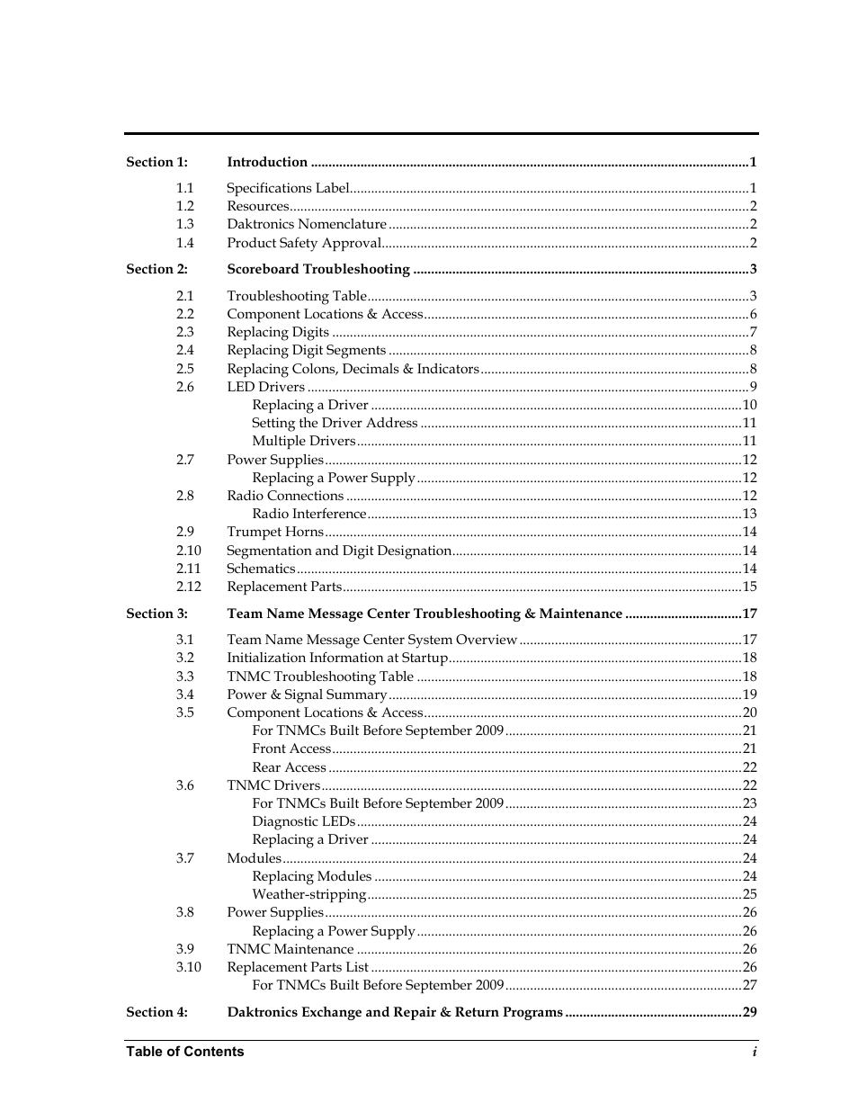 Daktronics Single-Section Outdoor LED Scoreboards User Manual | Page 5 / 46