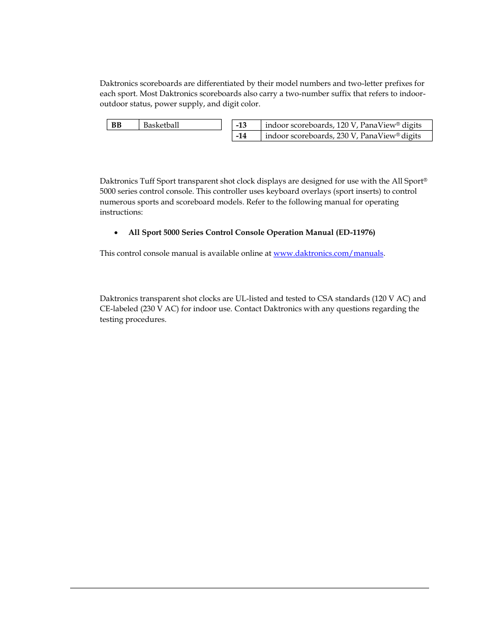 3 model number, 4 scoreboard controllers, 5 product safety approval | Model number, Scoreboard controllers, Product safety approval | Daktronics BB-2140 Transparent Shot Clock User Manual | Page 9 / 48