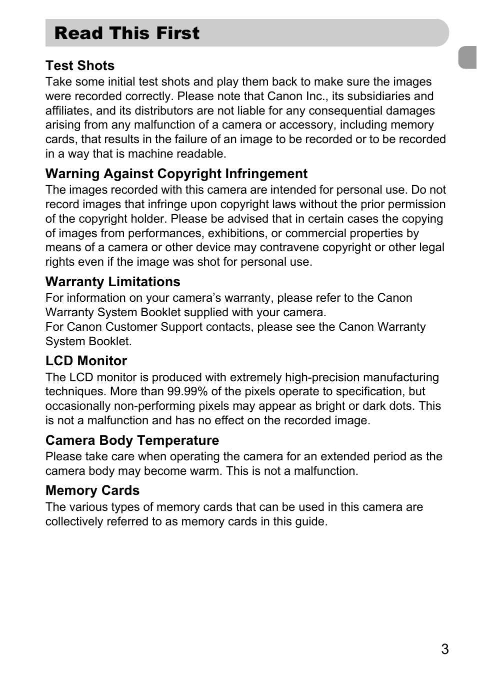 Read this first | Canon A2100 IS User Manual | Page 3 / 131