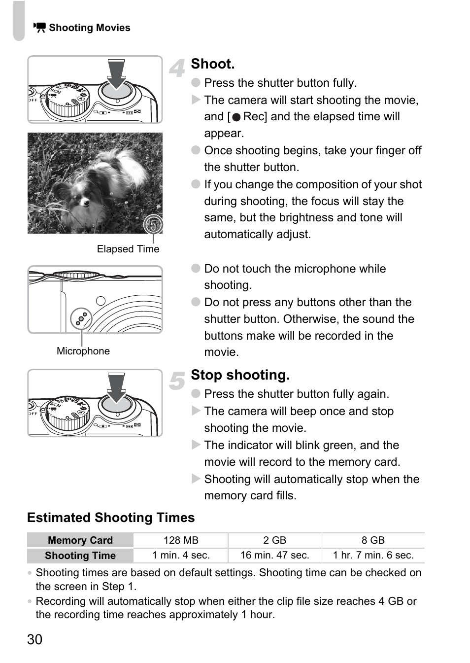 30 shoot, Stop shooting | Canon A2100 IS User Manual | Page 30 / 131