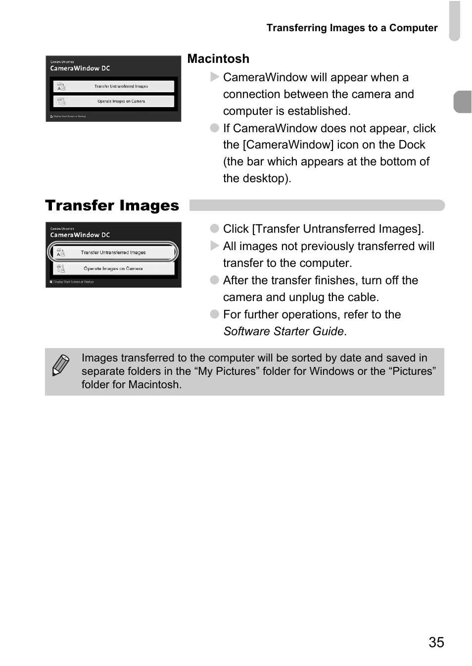 Transfer images | Canon A2100 IS User Manual | Page 35 / 131
