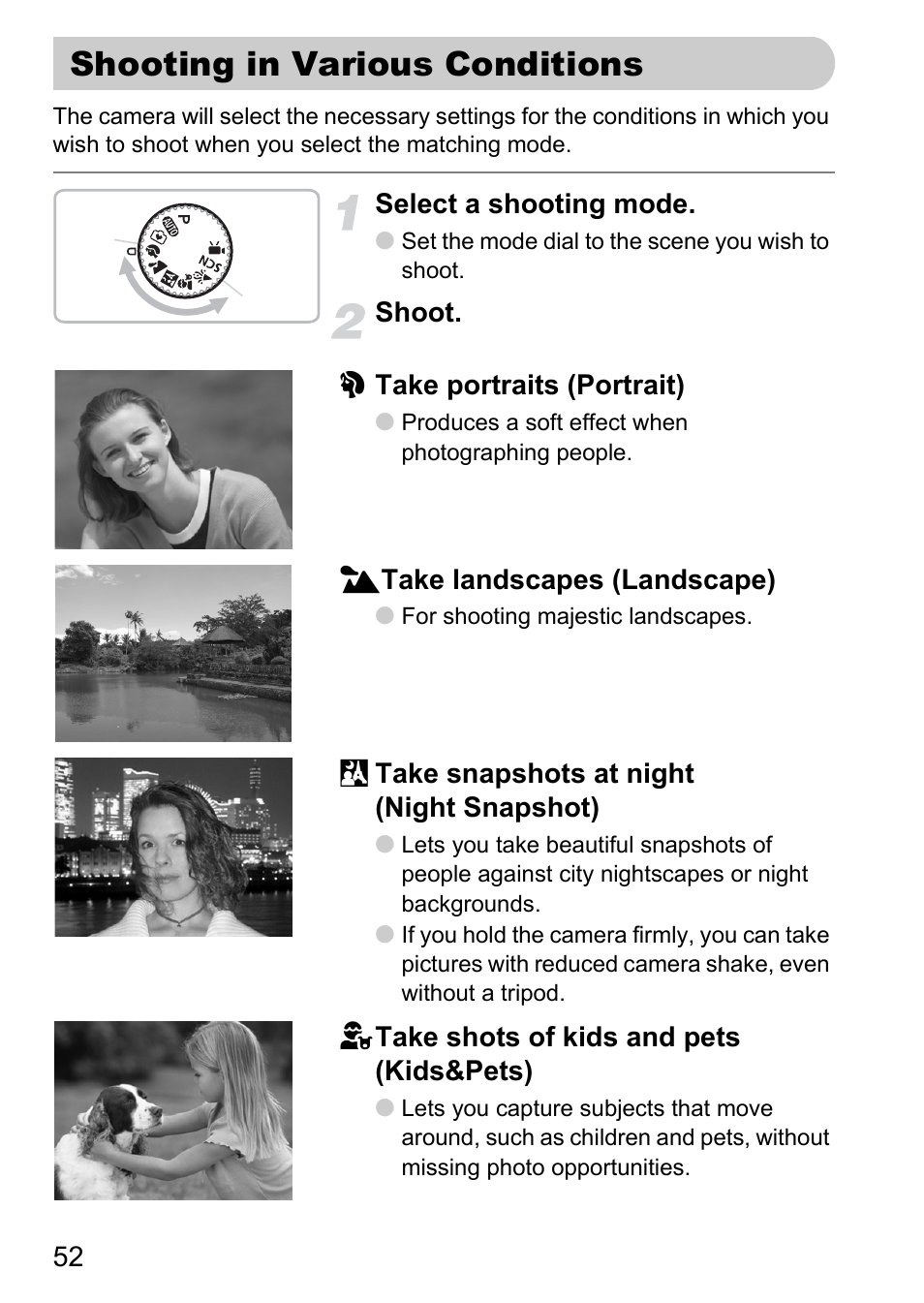 Shooting in various conditions, P. 52) | Canon A2100 IS User Manual | Page 52 / 131