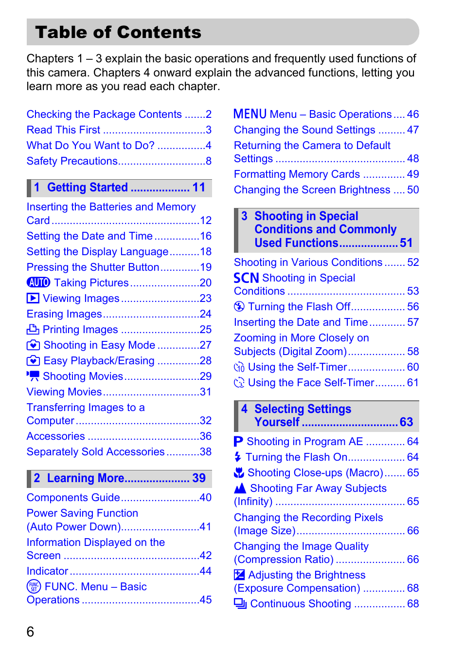 Canon A2100 IS User Manual | Page 6 / 131